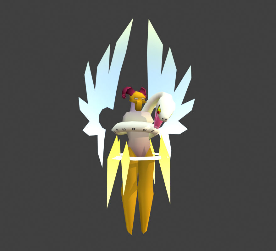 My mourningstar model using humanlike proportions for its torso and legs, though it has no arms just like the original design. A golden skull topped with a ram's horns sits in place of the creature's head. A pale snake coils around the chest, lunging foward over the figure's shoulder as if to bite.