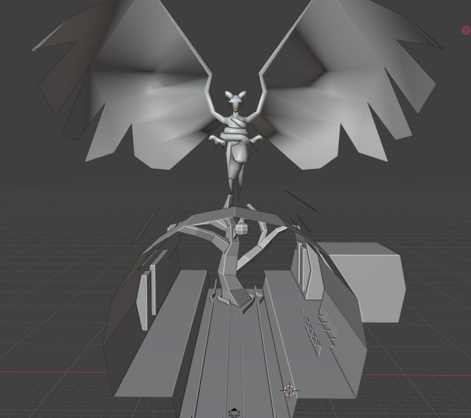 Early untextured 3D model of the archangel in a subway.
