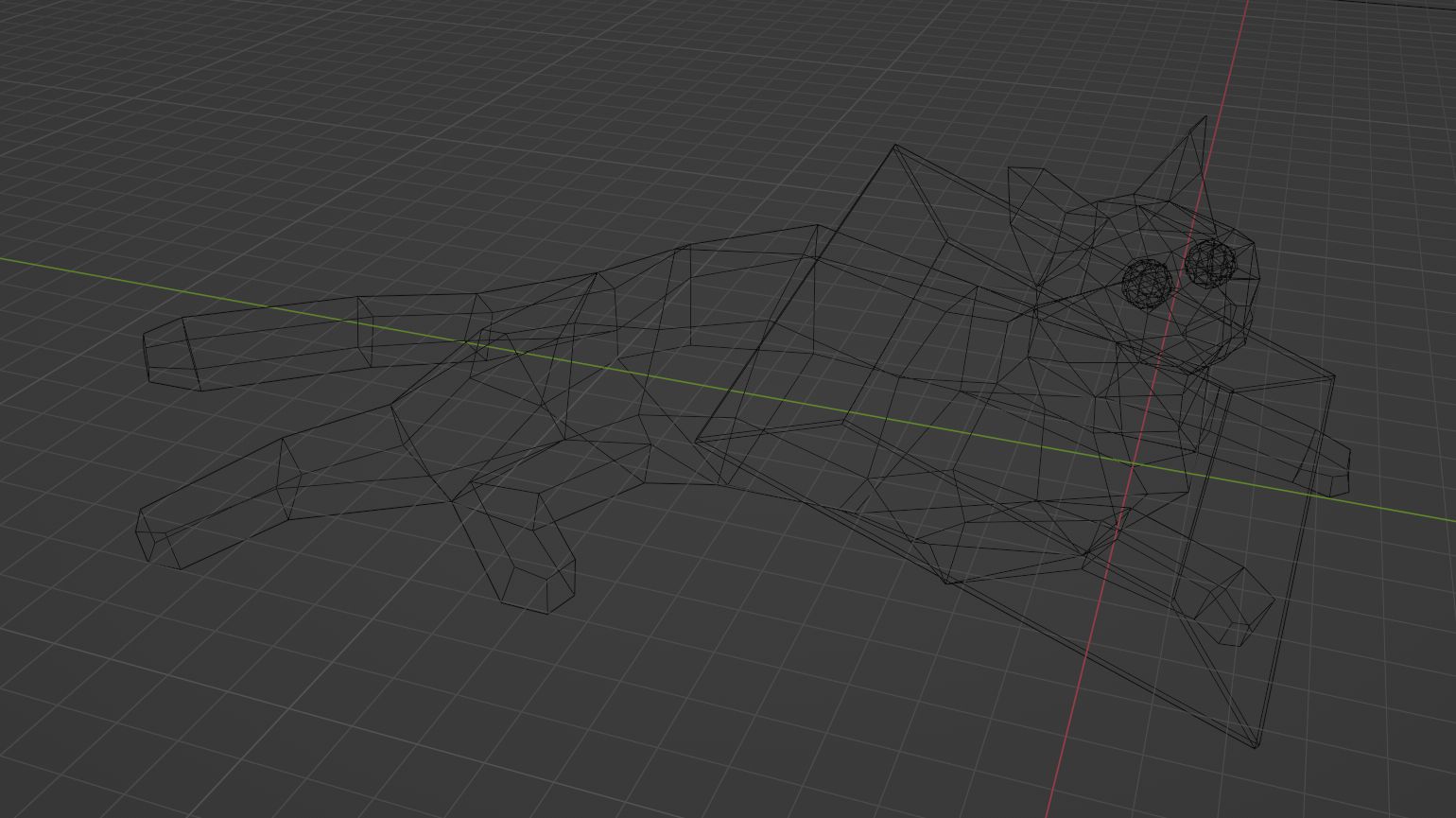 Wireframe of Honey's model. Because it is very low poly, there's a lot of negative space. Most detail is centred on the head.